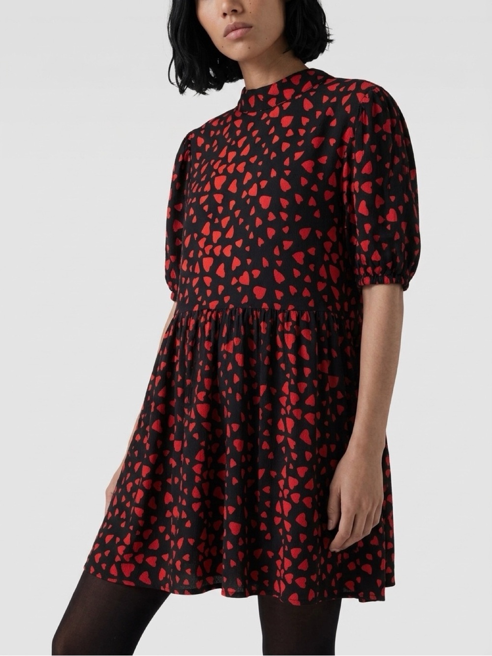 SHEIN COLLARD SHORT SLEEVE BLOUSON DRESS RED/BLK SZ XL